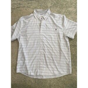 Huk Shirt Mens 2XL White Gray Striped Short Sleeve Button Down Fishing Outdoor